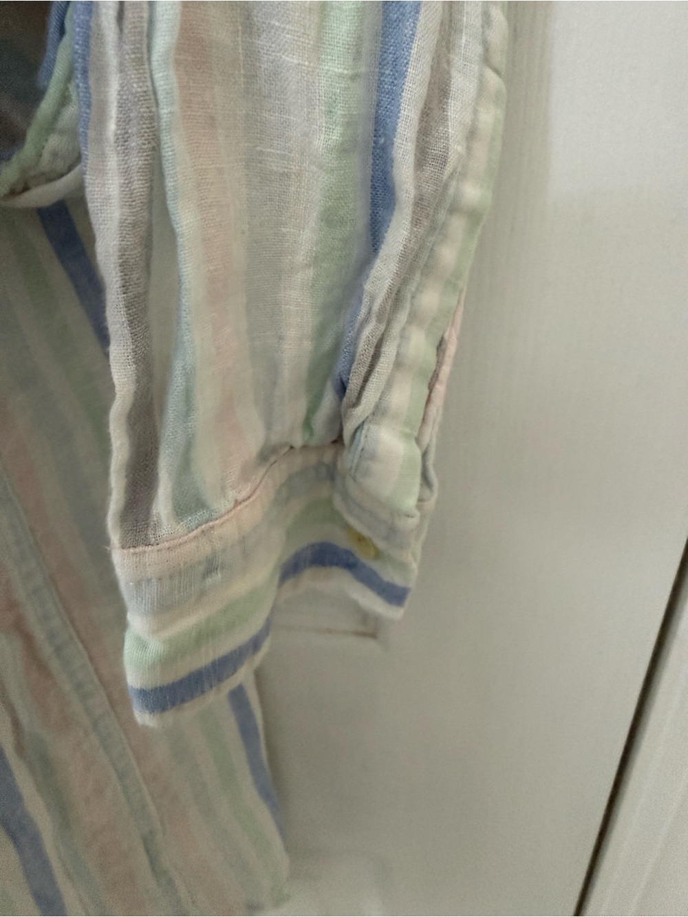 GAP 100% Linen Pastel Stripe Boyfriend Fit Button Front Shirt Medium - Picture 8 of 13